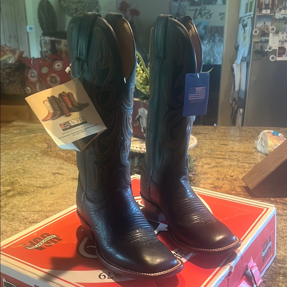 Justin Black Leather Western Boots